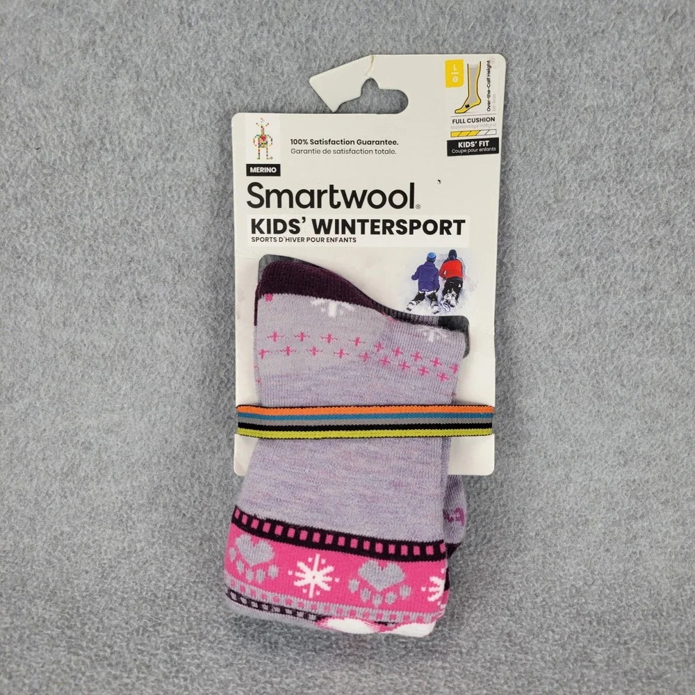 Smartwool Kids Wintersport Merino Wool Socks Purple Bear SW001816H76-L Large NEW